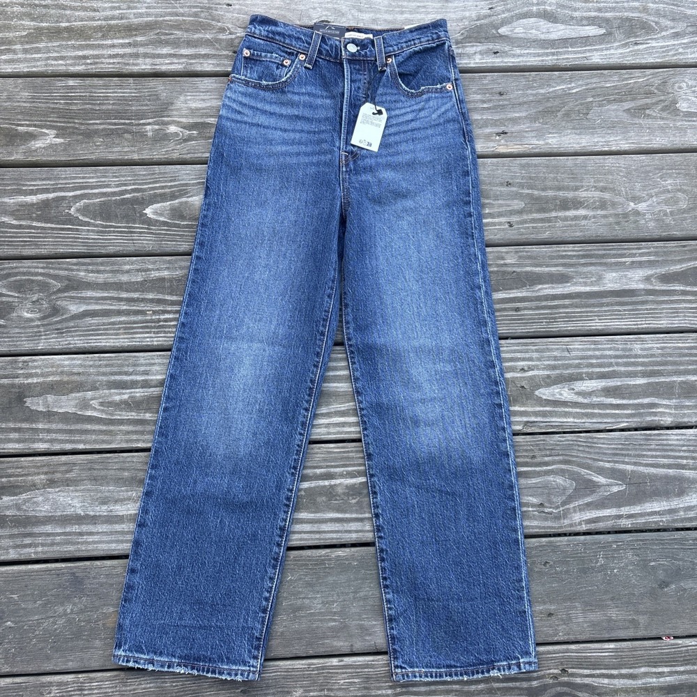 Nwt Levi's Women's Ribcage Straight Ankle Button Fly Jeans Blue Color Size 25x27